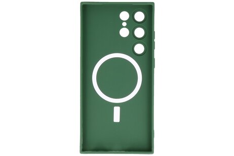 Hoesje Geschikt voor de Samsung Galaxy S22 Ultra - Hoesje Geschikt voor MagSafe - Backcover met Camera Beschermer - Donker Groen