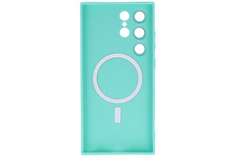 BAOHU Hoesje Geschikt voor de Samsung Galaxy S22 Ultra - Hoesje Geschikt voor MagSafe - Backcover met Camera Beschermer - Turquoise
