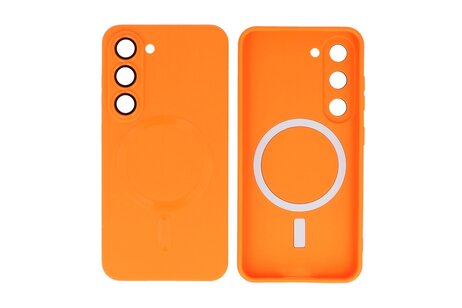 Hoesje Geschikt voor de Samsung Galaxy S23 - Hoesje Geschikt voor MagSafe - Backcover met Camera Beschermer - Oranje