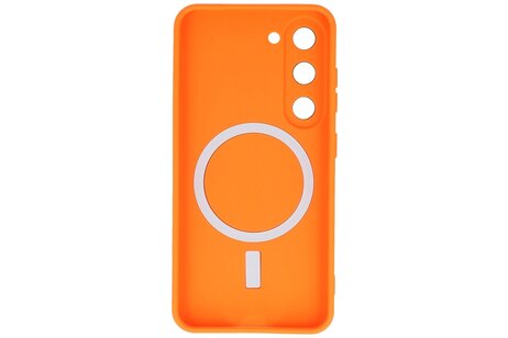 Hoesje Geschikt voor de Samsung Galaxy S23 - Hoesje Geschikt voor MagSafe - Backcover met Camera Beschermer - Oranje