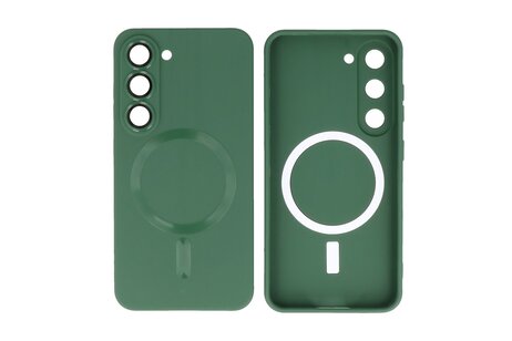 Hoesje Geschikt voor de Samsung Galaxy S23 - Hoesje Geschikt voor MagSafe - Backcover met Camera Beschermer - Donker Groen