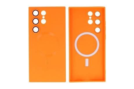 BAOHU Hoesje Geschikt voor de Samsung Galaxy S23 Ultra - Hoesje Geschikt voor MagSafe - Backcover met Camera Beschermer - Oranje