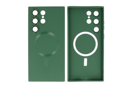 BAOHU Hoesje Geschikt voor de Samsung Galaxy S23 Ultra - Hoesje Geschikt voor MagSafe - Backcover met Camera Beschermer - Donker Groen