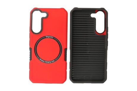 BAOHU Hoesje Geschikt voor de Samsung Galaxy S21 FE - Schokbestendige Telefoonhoesje Geschikt voor MagSafe - Rood
