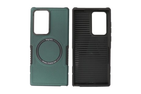 BAOHU Hoesje Geschikt voor de Samsung Galaxy S21 Ultra - Schokbestendige Telefoonhoesje Geschikt voor MagSafe - Donker Groen