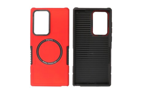 BAOHU Hoesje Geschikt voor de Samsung Galaxy S22 Ultra - Schokbestendige Telefoonhoesje Geschikt voor MagSafe - Rood