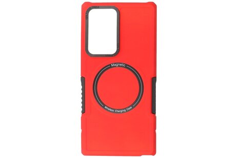 BAOHU Hoesje Geschikt voor de Samsung Galaxy S22 Ultra - Schokbestendige Telefoonhoesje Geschikt voor MagSafe - Rood
