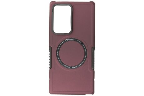 BAOHU Hoesje Geschikt voor de Samsung Galaxy S22 Ultra - Schokbestendige Telefoonhoesje Geschikt voor MagSafe - Bordeaux Rood