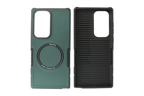 BAOHU Hoesje Geschikt voor de Samsung Galaxy S23 Ultra - Schokbestendige Telefoonhoesje Geschikt voor MagSafe - Donker Groen
