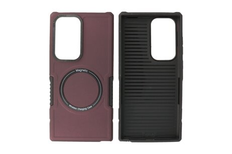 BAOHU Hoesje Geschikt voor de Samsung Galaxy S23 Ultra - Schokbestendige Telefoonhoesje Geschikt voor MagSafe - Bordeaux Rood