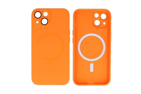 Hoesje Geschikt voor de iPhone 15 - Hoesje Geschikt voor MagSafe - Backcover met Camera Beschermer - Oranje