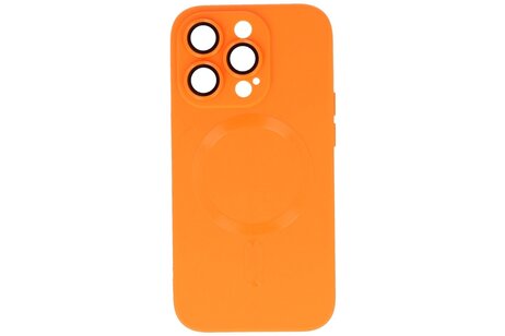 Hoesje Geschikt voor de iPhone 15 Pro Max - Hoesje Geschikt voor MagSafe - Backcover met Camera Beschermer - Oranje