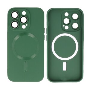 BAOHU Hoesje Geschikt voor de iPhone 15 Pro Max - Hoesje Geschikt voor MagSafe - Backcover met Camera Beschermer - Donker Groen