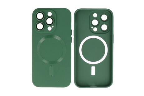 Hoesje Geschikt voor de iPhone 15 Pro Max - Hoesje Geschikt voor MagSafe - Backcover met Camera Beschermer - Donker Groen