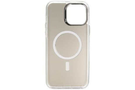 BAOHU Magsafe Hoesje Geschikt voor de iPhone 14 Pro - Magnetic Fashion Backcover Telefoonhoesje - Wit / Zilver