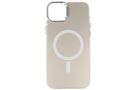 BAOHU Magsafe Hoesje Geschikt voor de iPhone 15 Plus - Magnetic Fashion Backcover Telefoonhoesje - Wit / Zilver