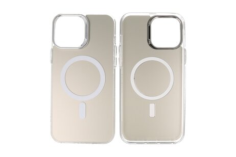 BAOHU Magsafe Hoesje Geschikt voor de iPhone 15 Pro - Magnetic Fashion Backcover Telefoonhoesje - Wit / Zilver