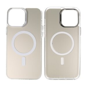 BAOHU Magsafe Hoesje Geschikt voor de iPhone 15 Pro Max - Magnetic Fashion Backcover Telefoonhoesje - Wit / Zilver