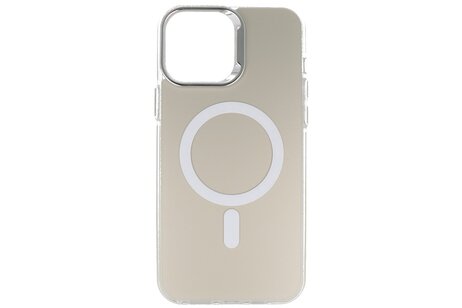 BAOHU Magsafe Hoesje Geschikt voor de iPhone 15 Pro Max - Magnetic Fashion Backcover Telefoonhoesje - Wit / Zilver