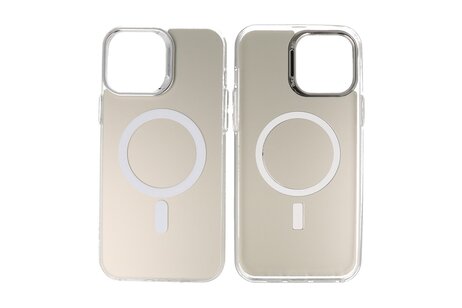 BAOHU Magsafe Hoesje Geschikt voor de iPhone 16 Pro - Magnetic Fashion Backcover Telefoonhoesje - Wit / Zilver