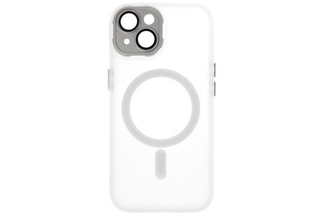 BAOHU Hoesje Geschikt voor de iPhone 15 Plus - Mat-Transparent met Camera Beschermer Magnetic Case - Wit