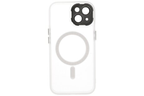 BAOHU Hoesje Geschikt voor de iPhone 15 Plus - Mat-Transparent met Camera Beschermer Magnetic Case - Wit