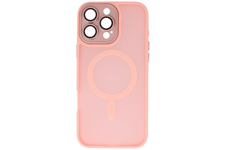 BAOHU Hoesje Geschikt voor de iPhone 15 Pro Max - Mat-Transparent met Camera Beschermer Magnetic Case - Roze