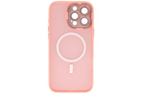 BAOHU Hoesje Geschikt voor de iPhone 15 Pro Max - Mat-Transparent met Camera Beschermer Magnetic Case - Roze