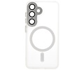 BAOHU Hoesje Geschikt voor de Samsung Galaxy S24 - S25 - Mat-Transparent met Camera Beschermer Magnetic Case - Wit