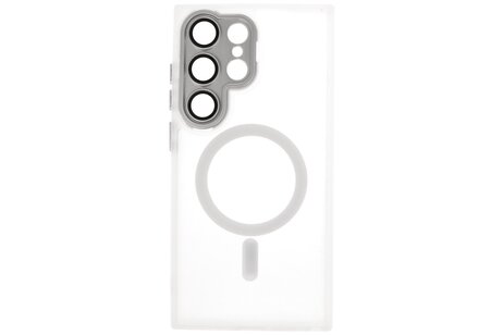 BAOHU Hoesje Geschikt voor de Samsung Galaxy S24 Ultra - Mat-Transparent met Camera Beschermer Magnetic Case - Wit