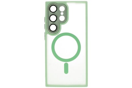 BAOHU Hoesje Geschikt voor de Samsung Galaxy S24 Ultra - Mat-Transparent met Camera Beschermer Magnetic Case - Groen