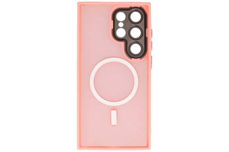 BAOHU Hoesje Geschikt voor de Samsung Galaxy S24 Ultra - Mat-Transparent met Camera Beschermer Magnetic Case - Roze