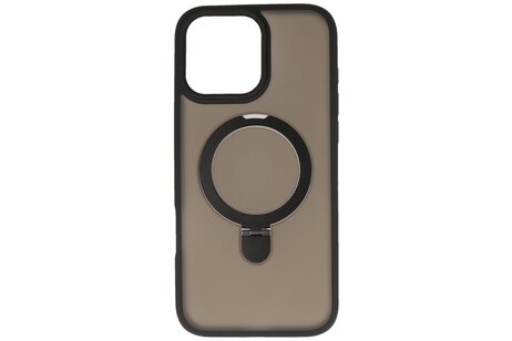 BAOHU Hoesje Geschikt voor de iPhone 16 Pro - Magnetic Mat-Transparent - Camera Beschermer met Staande Functie - Zwart