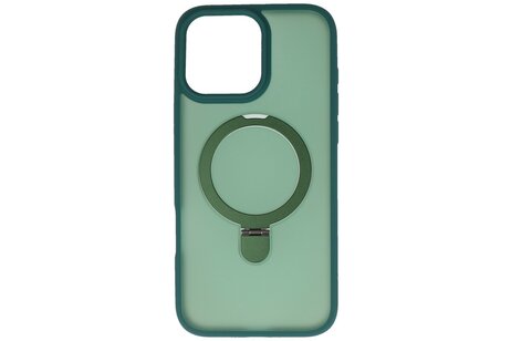 BAOHU Hoesje Geschikt voor de iPhone 16 Pro - Magnetic Mat-Transparent - Camera Beschermer met Staande Functie - Donker Groen
