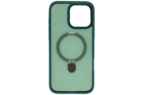 BAOHU Hoesje Geschikt voor de iPhone 16 Pro - Magnetic Mat-Transparent - Camera Beschermer met Staande Functie - Donker Groen