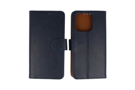 BAOHU Zakelijke Book Case Telefoonhoesje - Portemonnee Hoesje - Geschikt voor de iPhone 16 Pro - Navy