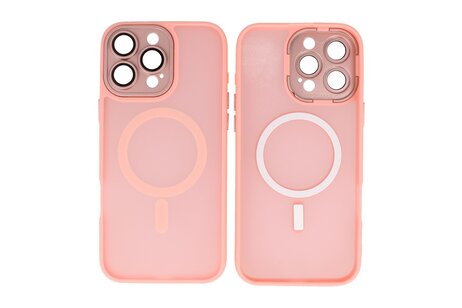 BAOHU Hoesje Geschikt voor de iPhone 14 Pro - Mat-Transparent met Camera Beschermer Magnetic Case - Roze