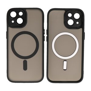 BAOHU Hoesje Geschikt voor de iPhone 15 - Mat-Transparent met Camera Beschermer Magnetic Case - Zwart