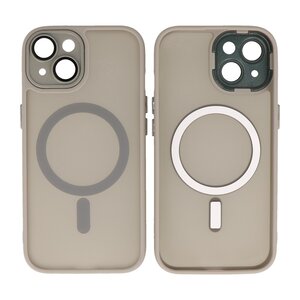 BAOHU Hoesje Geschikt voor de iPhone 15 - Mat-Transparent met Camera Beschermer Magnetic Case - Grijs