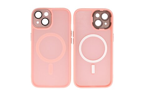BAOHU Hoesje Geschikt voor de iPhone 15 - Mat-Transparent met Camera Beschermer Magnetic Case - Roze