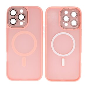 BAOHU Hoesje Geschikt voor de iPhone 15 Pro - Mat-Transparent met Camera Beschermer Magnetic Case - Roze