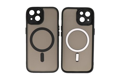 BAOHU Hoesje Geschikt voor de iPhone 15 Plus - Mat-Transparent met Camera Beschermer Magnetic Case - Zwart