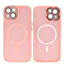 BAOHU Mat-Transparent met Camera Beschermer Magsafe Case voor iPhone 15 Plus Roze