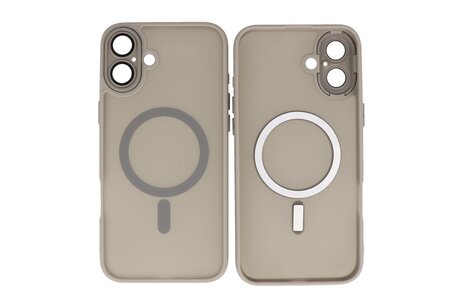 BAOHU Hoesje Geschikt voor de iPhone 16 - Mat-Transparent met Camera Beschermer Magnetic Case - Grijs