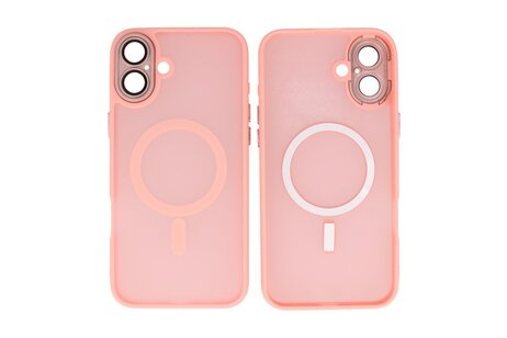 BAOHU Hoesje Geschikt voor de iPhone 16 Plus - Mat-Transparent met Camera Beschermer Magnetic Case - Roze