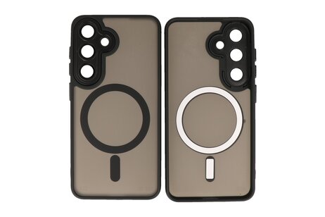 BAOHU Hoesje Geschikt voor de Samsung Galaxy S24 - S25 - Mat-Transparent met Camera Beschermer Magnetic Case - Zwart
