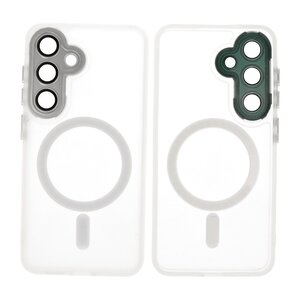 BAOHU Hoesje Geschikt voor de Samsung Galaxy S24 - S25 - Mat-Transparent met Camera Beschermer Magnetic Case - Wit