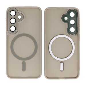 BAOHU Hoesje Geschikt voor de Samsung Galaxy S24 - S25 - Mat-Transparent met Camera Beschermer Magnetic Case - Grijs