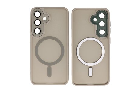 BAOHU Hoesje Geschikt voor de Samsung Galaxy S24 - S25 - Mat-Transparent met Camera Beschermer Magnetic Case - Grijs