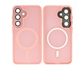 BAOHU Hoesje Geschikt voor de Samsung Galaxy S24 - S25 - Mat-Transparent met Camera Beschermer Magnetic Case - Roze